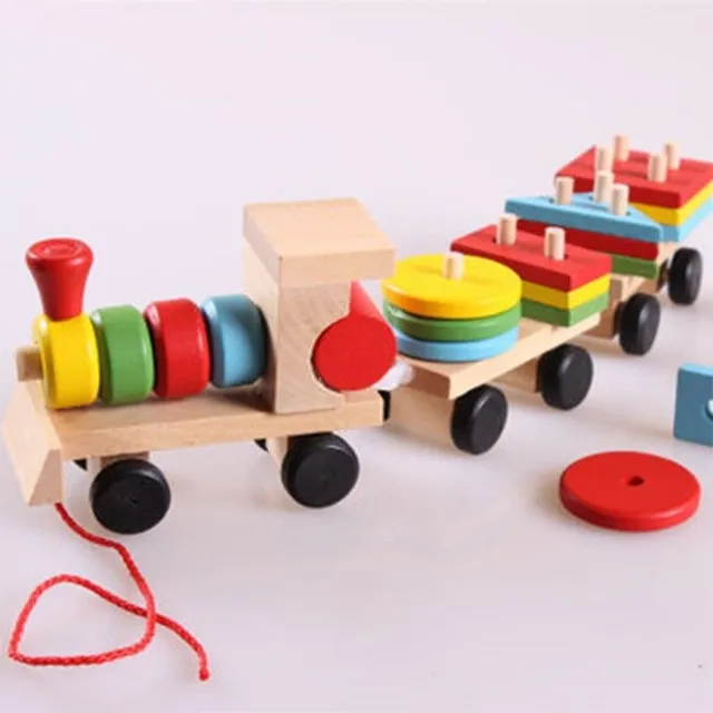 Wooden train with geometric shapes