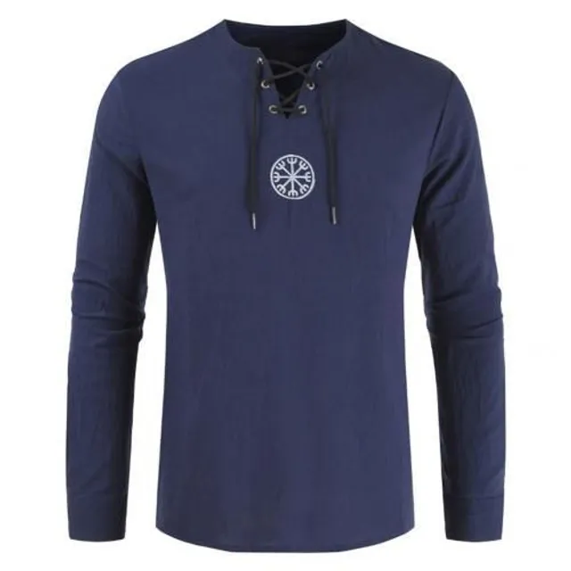 Medieval / Slavic / Viking shirt with lacing m navy-blue-2