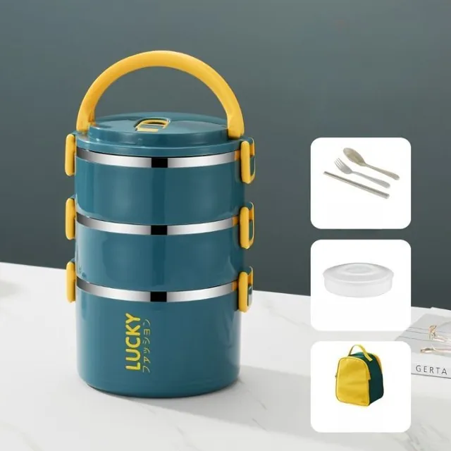 Multi-tier folding lunch box with thermal packaging and lid