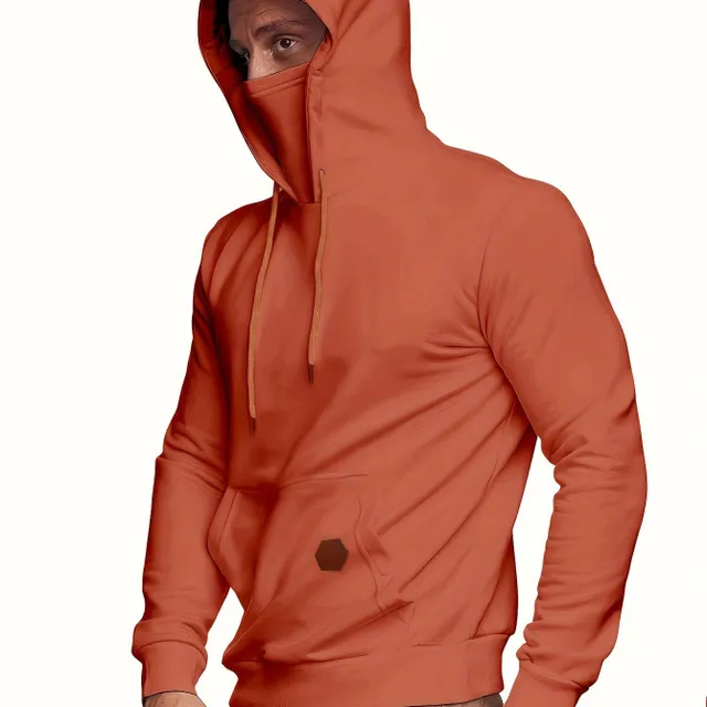 Men's hoodie with hood and face cover, drawstring, casual, multicolour