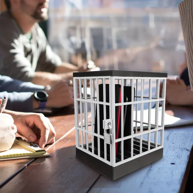 Mobile Phone Jail: Table phone holder with lock for smartphones, classroom, home office, party