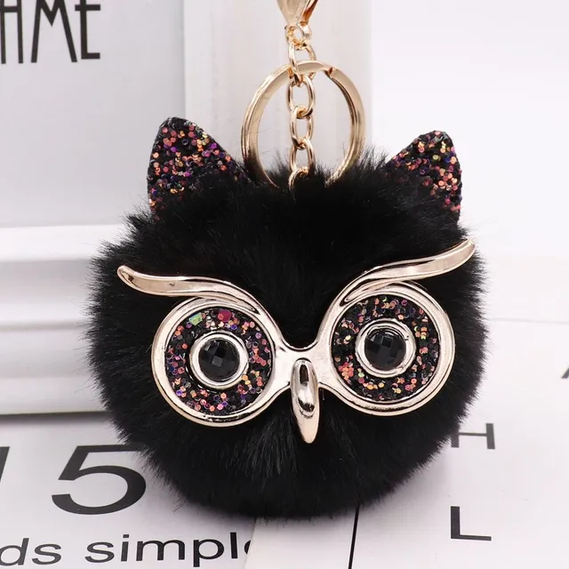 Owl pendant for handbag with fur