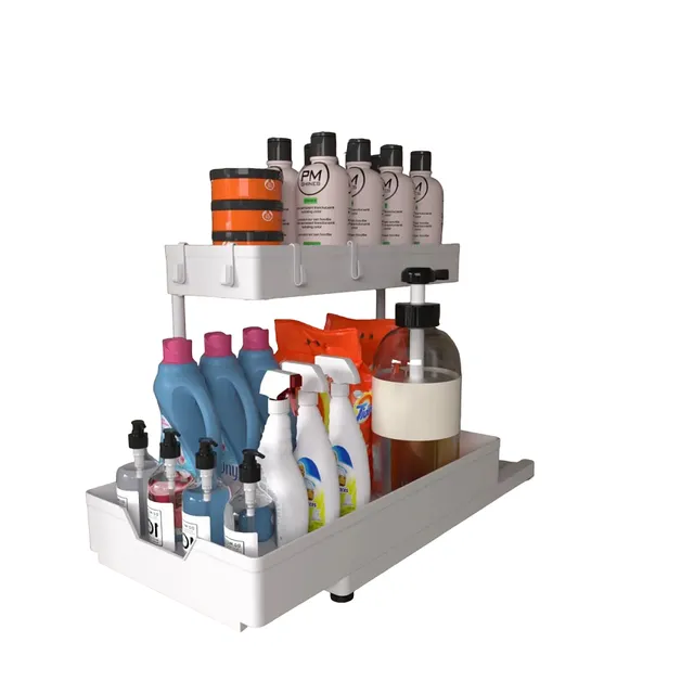 Organizer for cleaning products with hooks Retracting organizer Sliding organizer under sink Multipurpose organizer Organizer for spice 38 x 32 x 22 cm