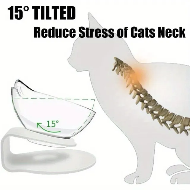 Increased double bowls for cats with 15 degree holder for neck protection and anti-vomiting