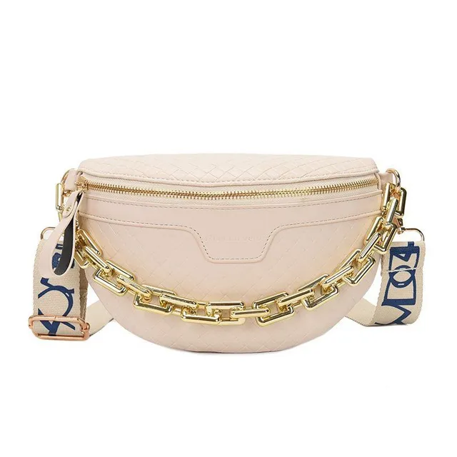 Luxurious women's fanny pack over shoulder with chain