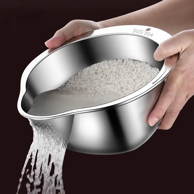 Stainless steel rice rinsing bowl - universal fruit, vegetables and cereals