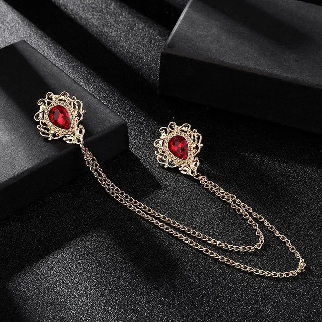 Stylish modern double-headed brooch with chain