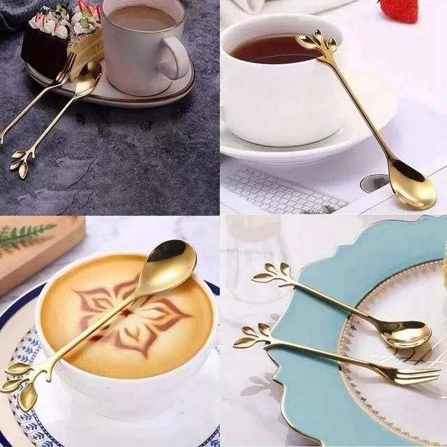 Set of 6 elegant gold spoons made of stainless steel in sheet shape