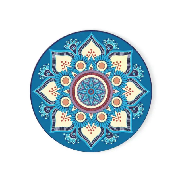 Enamel coaster with mandala pattern and cork base