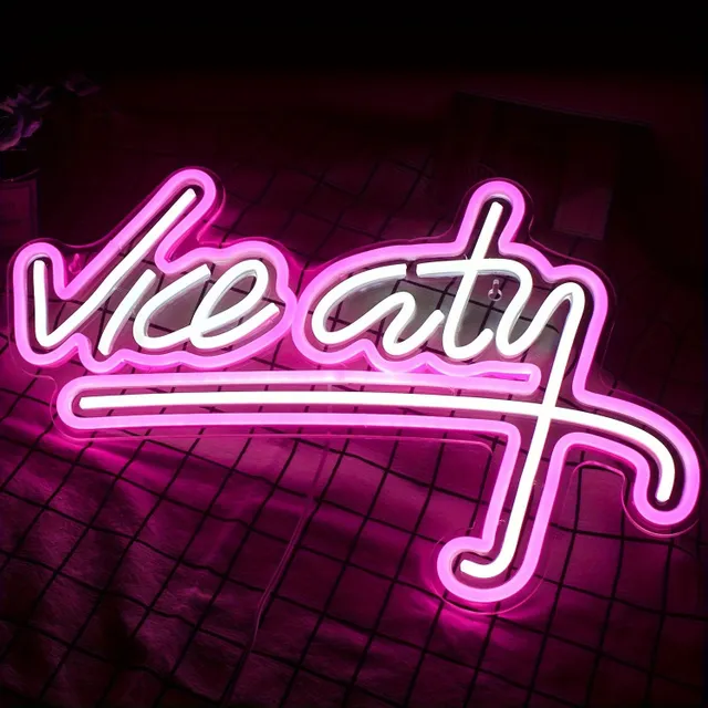 1pcs Vice City Pink Neon Inscription, LED Neon Lights Vice City Inscription In Bedroom, Letters Gaming Room With Power From USB Neon Light, Internal Home Pasage Shop Wall Hinged Lamps, On Christmas Valentine's Day New Year Decor