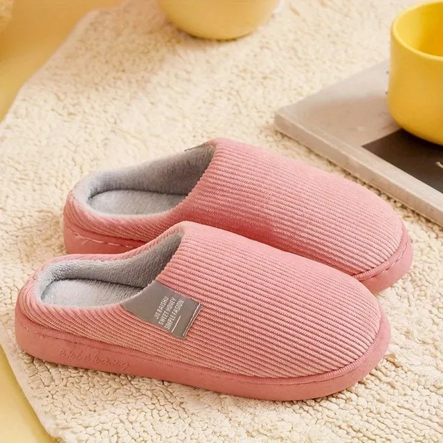 Women's warm slippers with thick soles - plush, non-slip