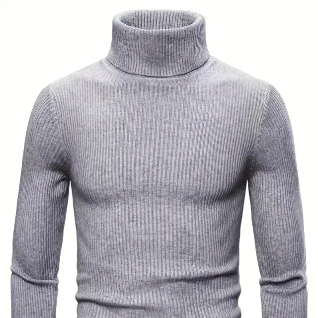 Male turtleneck, knitted, slim-fit, for leisure, warm monochrome, high elastic sweater in autumn and winter.