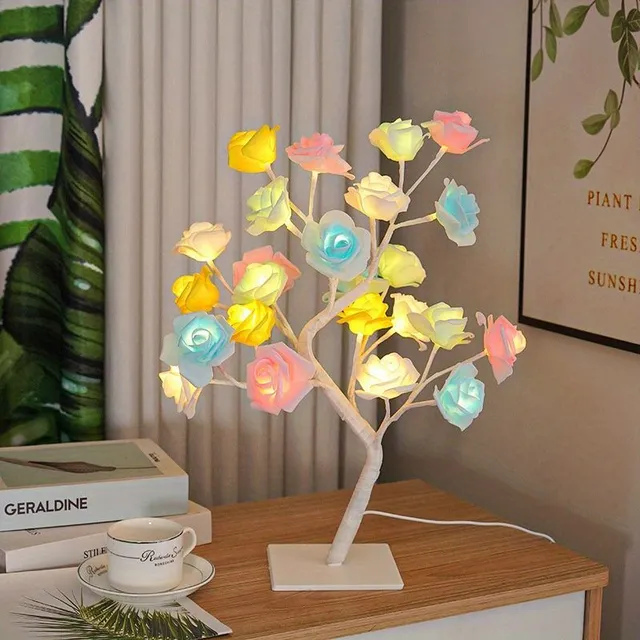 USB powered LED pink tree lamp translates to USB-powered LED rose tree lamp