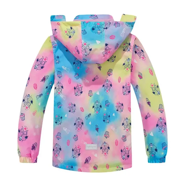 Girl rain jacket with hood and camouflage in rainbow colors - Waterproof and light baby jacket with removable hood and fleece lining