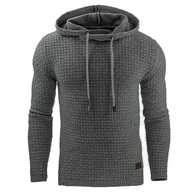 Men's single color sweatshirt with hood and long sleeve, suitable for sport and outdoor activities