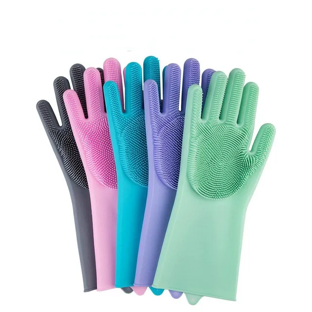 Handy silicone coloured gloves with bristles for washing four-legged pets Yissakhar