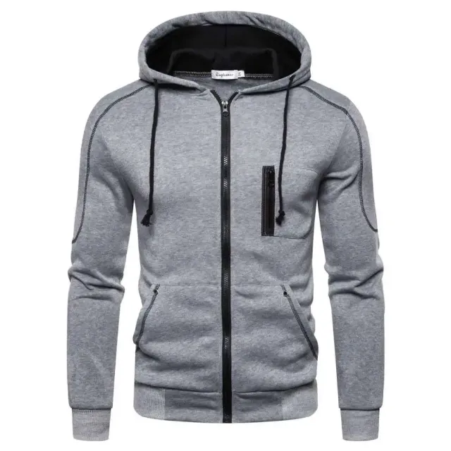 Men's modern sweatshirt with hood, zipper, long sleeve and colorful patterns