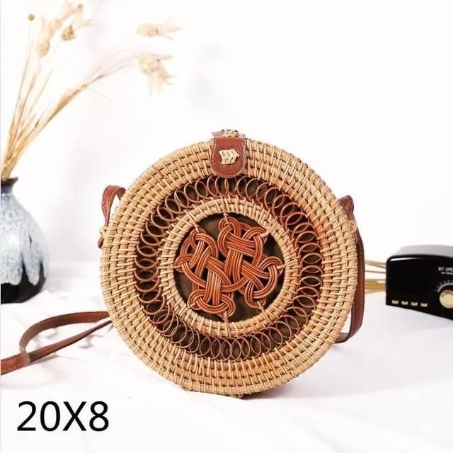 Rattan round handbag