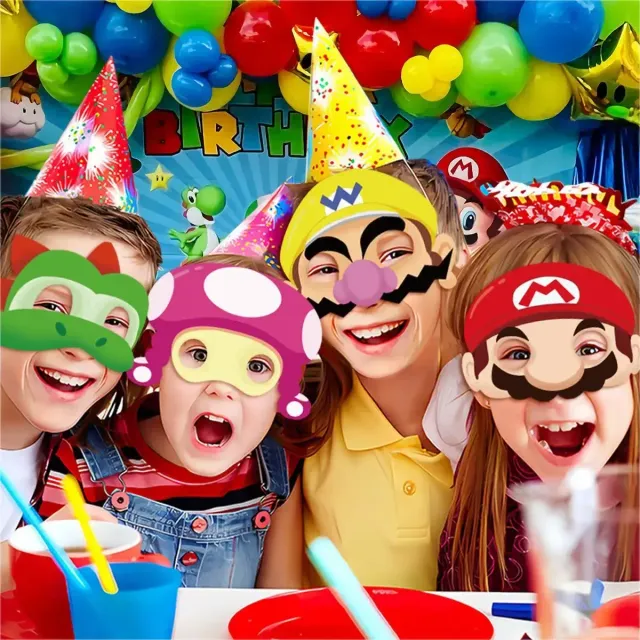 Gyerek party maszk Super Mario mintával, ideális Halloweenra és születésnapi bulikra