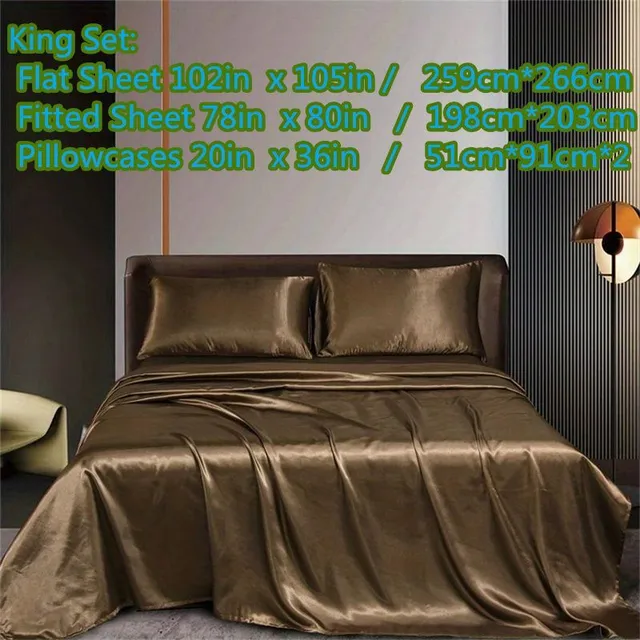 4ks Luxusní saténové povlečení - Hedvábně měkké na spaní pro ložnici a pokoj pro hosty