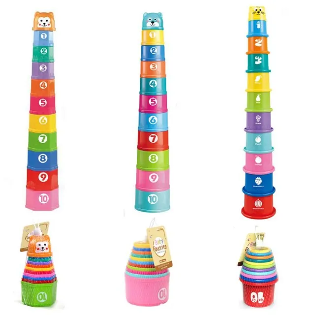 Piramidă educativă pliabilă în culori de curcubeu pentru copii