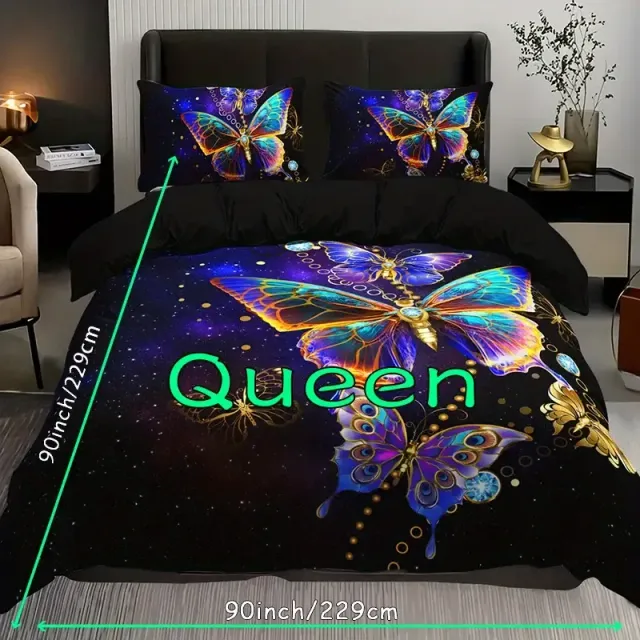 Lenjerie de pat modernă pentru pat dublu cu fluturi și cer senin - moale, respirabilă și confortabilă