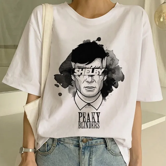 Tricou oversize pentru femei cu mânecă scurtă și imprimeu Peaky Blinders