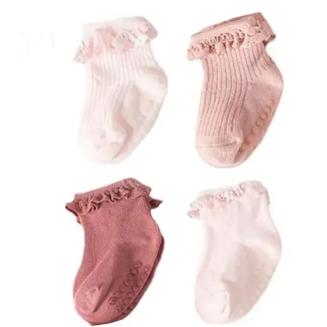 Baby cotton anti-slip socks in autumn and winter with baby and toddler ruffles, 4 pairs