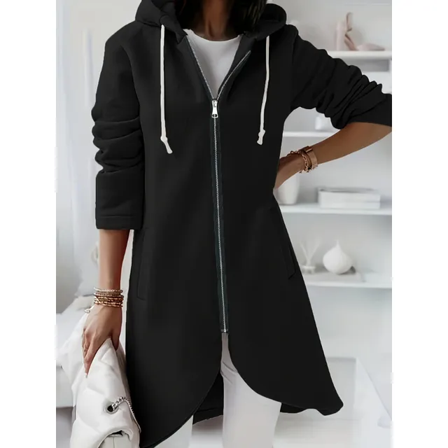 Women's long hoodie with zipper and hood