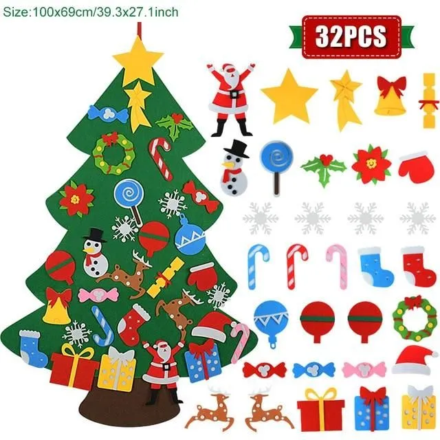 Plstený vianočný stromček pre deti a-32pcs-ornaments