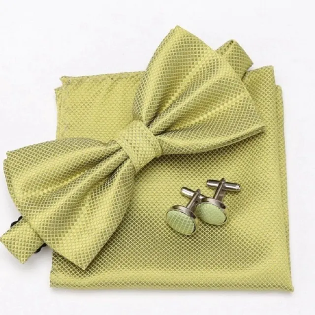 Men's bow tie, handkerchief and cufflinks