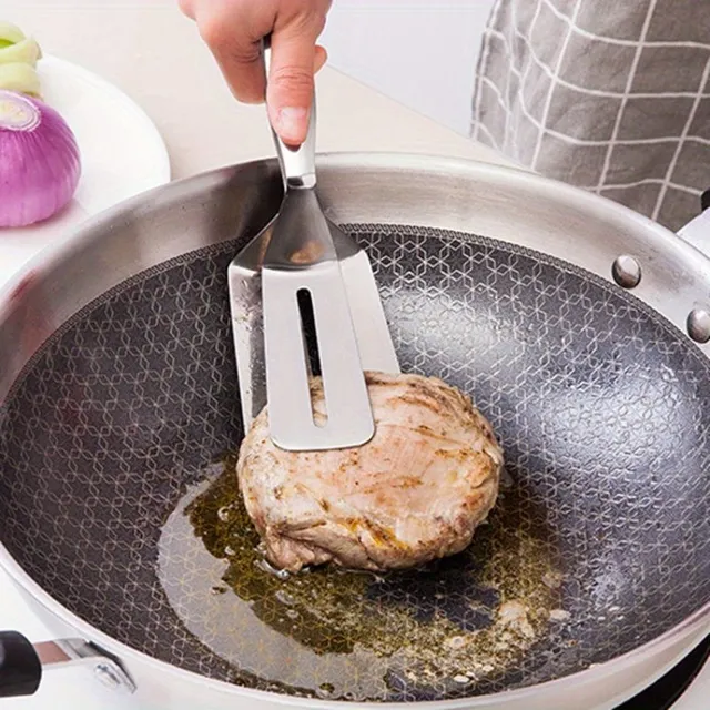 Spatule en acier inoxydable polyvalente avec pince en inox - idéale pour le poisson et le steak