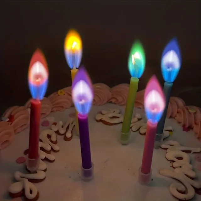 6 pcs birthday candles with colorful flame - decoration for cake and party