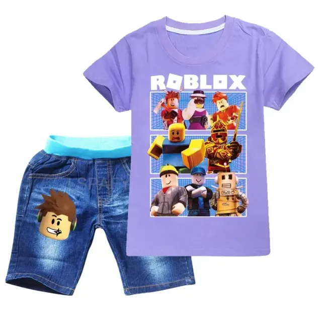 Set of boys' clothes - T-shirt with short sleeves and shorts with prints of favorite characters from the game ROBLOX