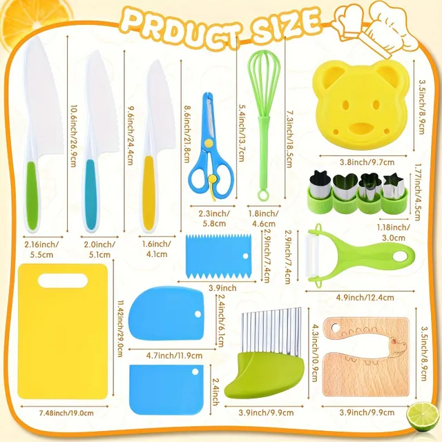 Montessori Children's Cooking Kit - Safe Knives and utensils for Small Chefs 2-8 years