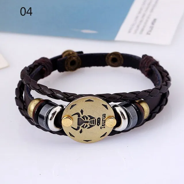 Unisex leather bracelet with zodiac sign