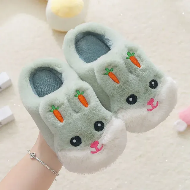 Children's winter home slippers with rabbit motif and impenetrable sole for girls and boys