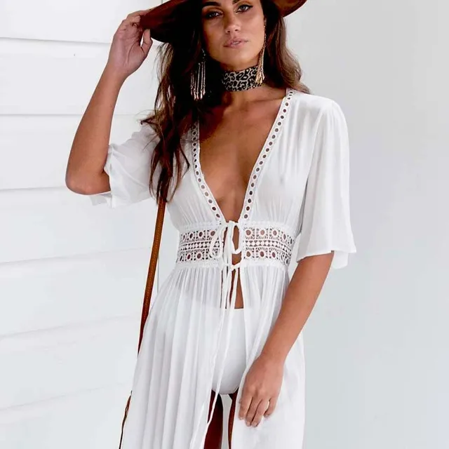 Long maxi beach dress with V-neck