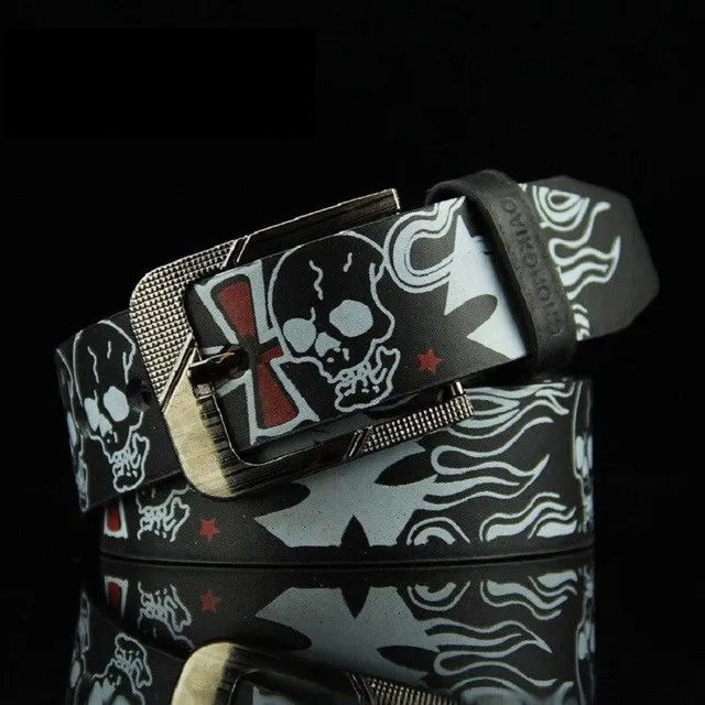 Leather belt with the skull light Zonia cerna