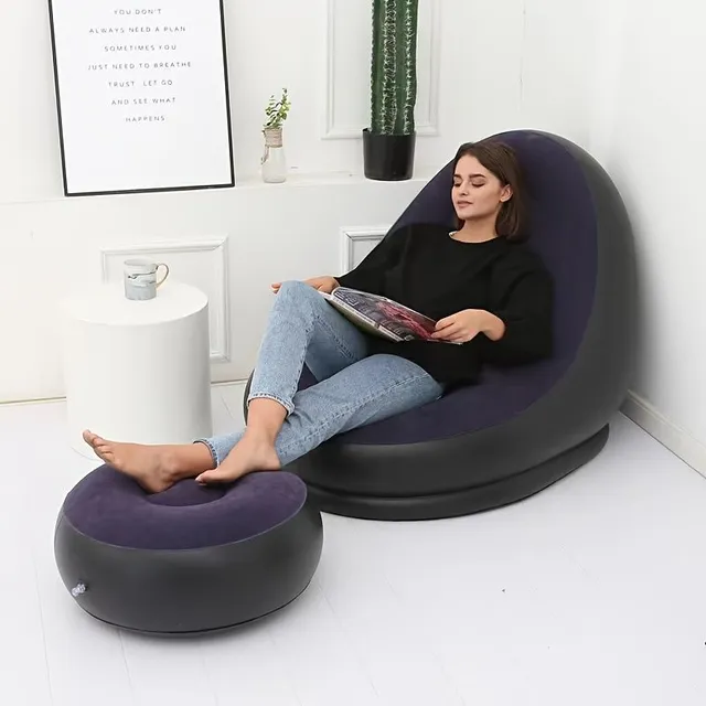 Portable lazy inflatable chair with foot pump, color box cover, modern home/outdoor sun lounger