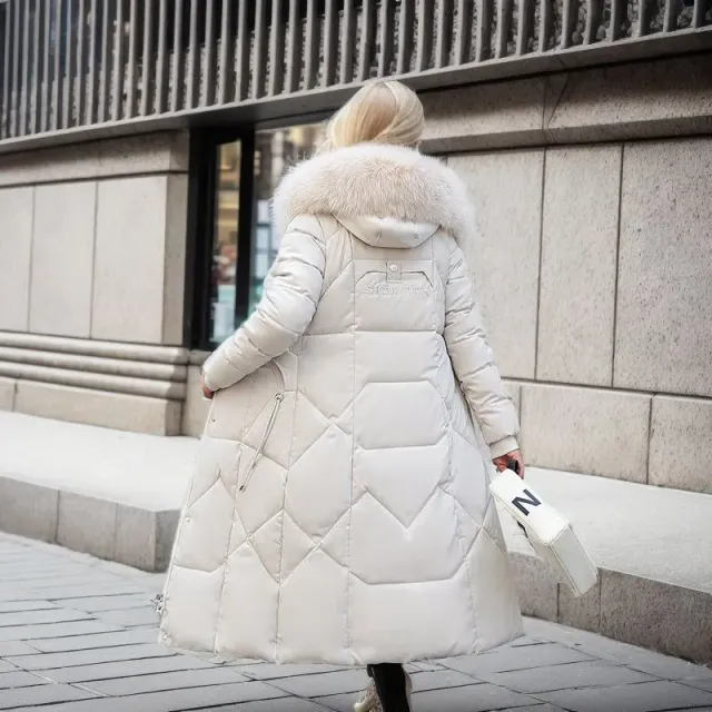 Women's stylish long winter quilted jacket with fur - various colours