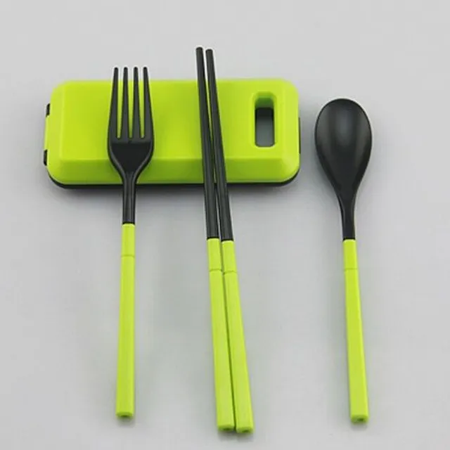 Cestovní příbor s hůlkami + pouzdro - 4 barvy zelena