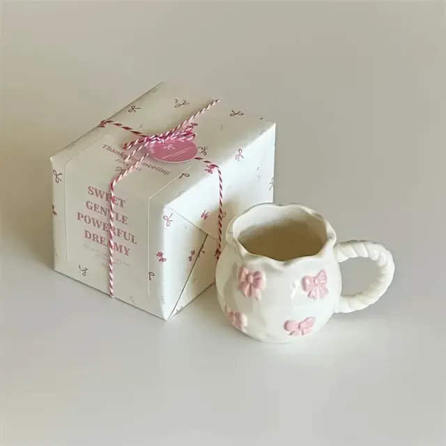 Handmade ceramic mugs with irregular bow patterns - ideal for home cooking