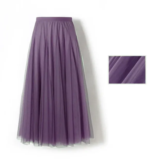 Women's translucent tulle skirt with high waist and polishering