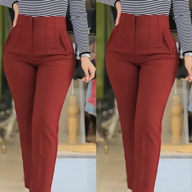 Elegant high-waisted trousers for women, monochrome and suitable for everyday wear