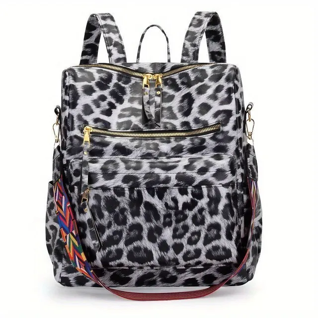 Rucsac-geantă pentru femei 2 în 1 cu model leopard, ideal pentru călătorii și școală