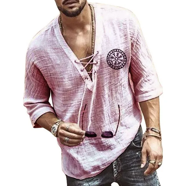 Pánské tričko s dlouhým rukávem s tkaničkou Růžová S