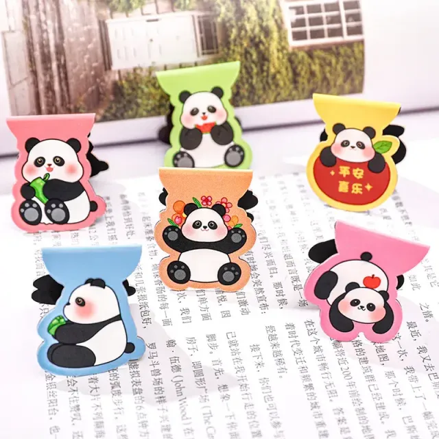 Set of 12 cute magnetic bookmarks with drawn panda for students