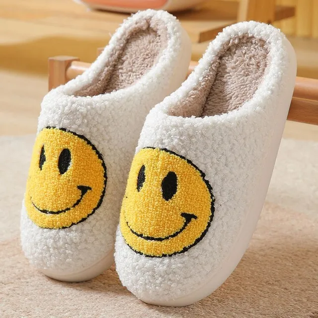 Plush winter slippers with smiley face