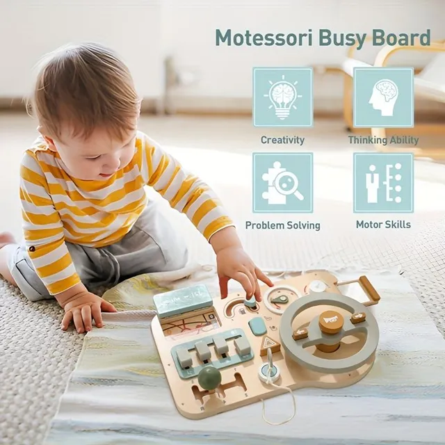 Montessori driving wheel: Develop learning & pleasure by playing with Busy Boarde & traffic signs recognition